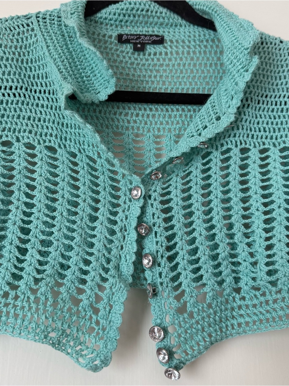 Betsey Johnson Mint Crochet Crop Cardigan